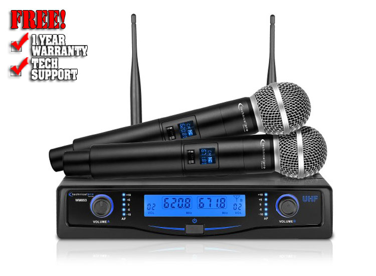 Technical Pro WM854 Professional UHF Dual Wireless Microphone System with Carrying Case