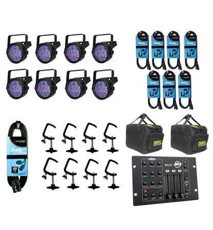 8x Chauvet SlimPAR 38 + Bags + Clamps + DMX Controller + Cables