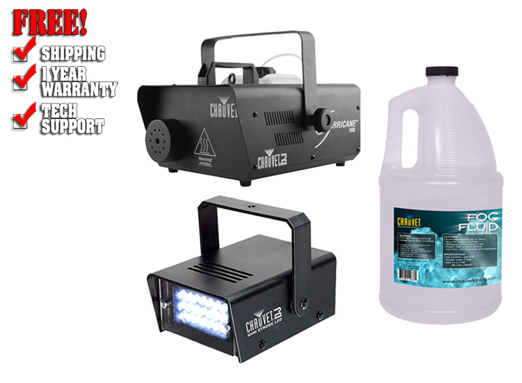 CHAUVET DJ Hurricane 1600 H1600 Fog Machine +Mini Strobe LED Light +Fluid Gallon 