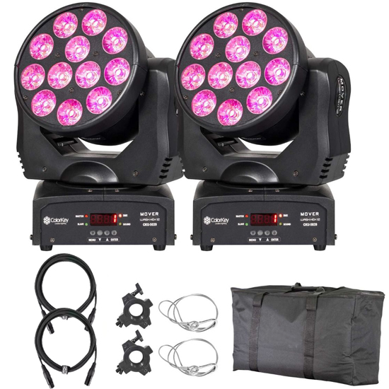 (2) ColorKey CKU-5039 Mover Wash HEX 12 Moving Head Wash Lights with Carrying Bag Package