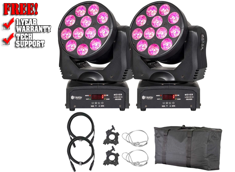 (2) ColorKey CKU-5039 Mover Wash HEX 12 Moving Head Wash Lights with Carrying Bag Package 