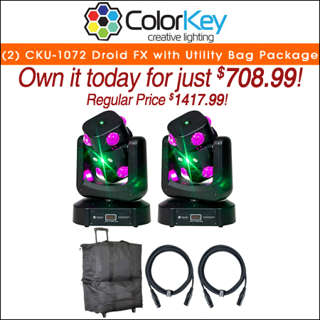 (2) ColorKey CKU-1072 Droid FX Multi-Effect Moving Head with Utility Bag Package