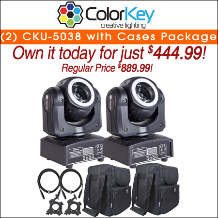 (2) ColorKey CKU-5038 Mover Halo Beam QUAD MKII with Universal Utility Cases Package