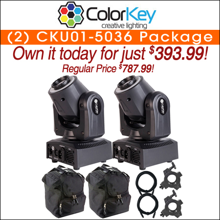 (2) ColorKey CKU01-5036 Mover Halo Spot Moving Head Package