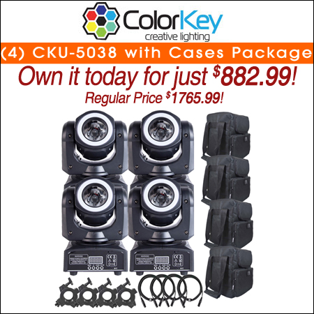 (4) ColorKey CKU-5038 Mover Halo Beam QUAD MKII with Universal Utility Cases Package