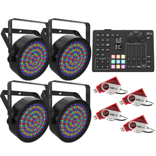 Chauvet DJ SlimPAR 64 RGBA ILS 4-Pack & Lighting Controller Package