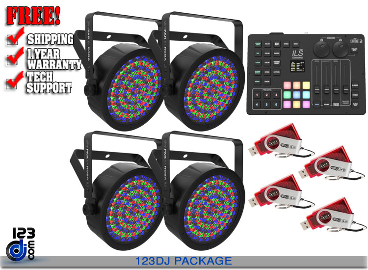 Chauvet DJ SlimPAR 64 RGBA ILS 4-Pack & Lighting Controller Package