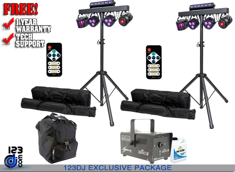 (2) ColorKey CKU-3030 PartyBar FX Compact Lighting with Chauvet DJ Hurricane 700 Fog Machine Package 