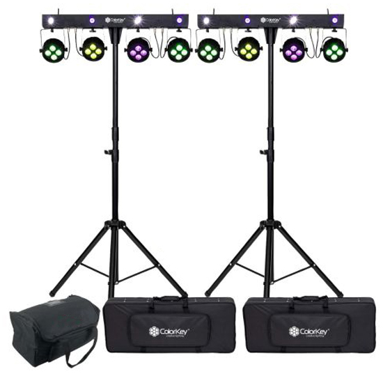 (2) ColorKey CKU-3060 PartyBar Mobile 150 with Stands, Carrying Cases & Transport Bag Package