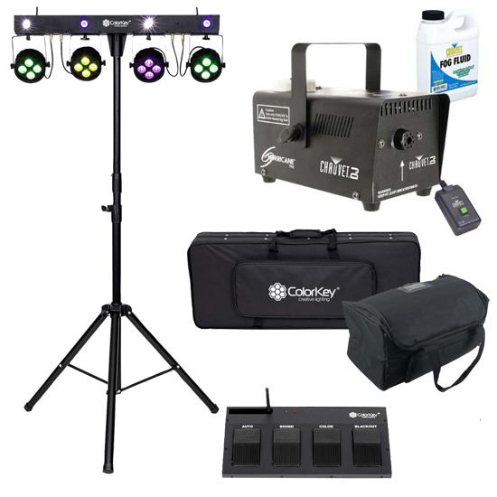 ColorKey CKU-3060 PartyBar Mobile 150 with Footswitch Controller & Fog Machine Package