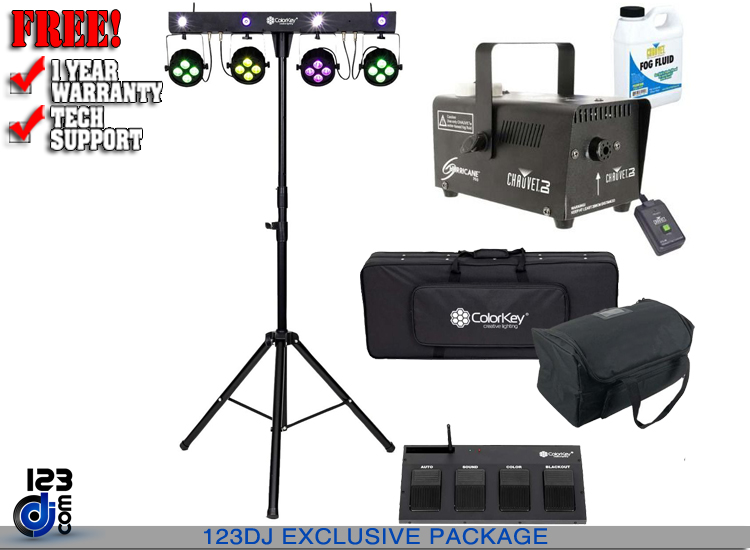 ColorKey CKU-3060 PartyBar Mobile 150 with Footswitch Controller & Fog Machine Package 