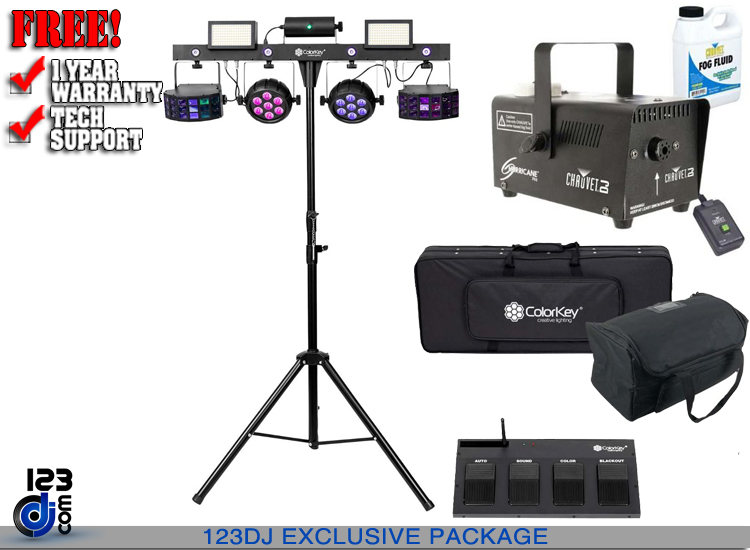 ColorKey CKU-3100 PartyBar Pro 1000 with Footswitch Controller & Fog Machine Package 