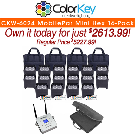 ColorKey CKW-6024 MobilePar Mini Hex 16-Pack with AirHub Wi-DMX Transceiver Package