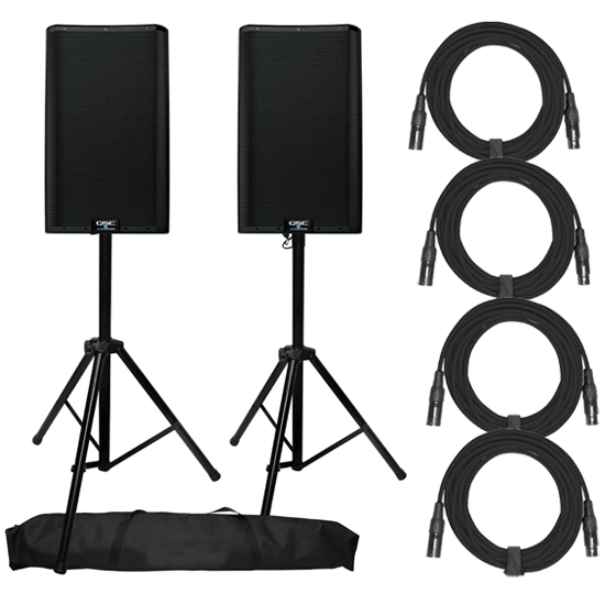 (2) QSC K12.2 with Tripod Speaker Stand Package