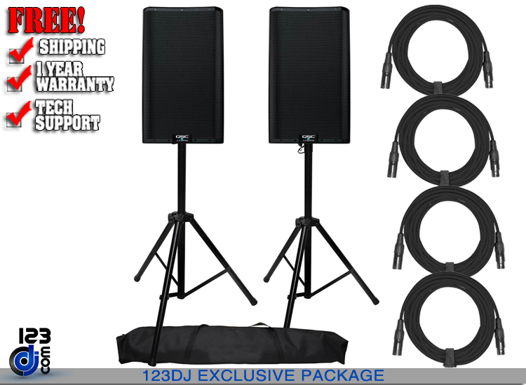 (2) QSC K12.2 with Tripod Speaker Stand Package