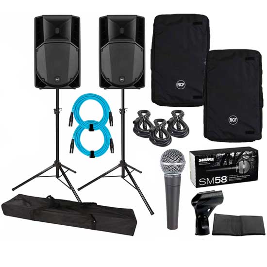 (2) RCF ART 735-A MK4 with Tripod Stands & Vocal Microphone Package