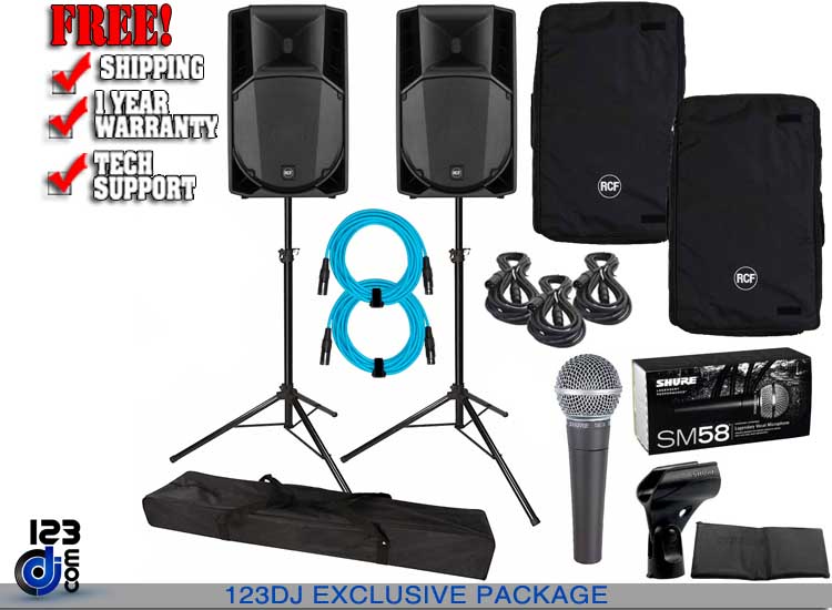 (2) RCF ART 735-A MK4 with Tripod Stands & Vocal Microphone Package