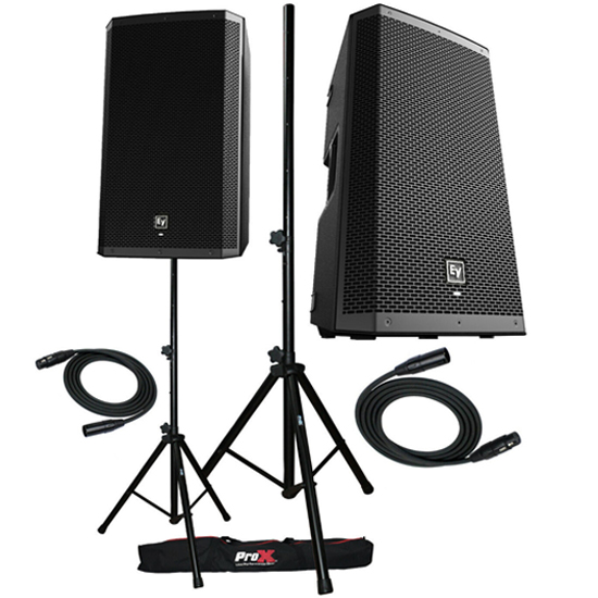 2x Electro-Voice ZLX-12P G2 Active DJ 1000W PA Bluetooth Speaker and Stands Package