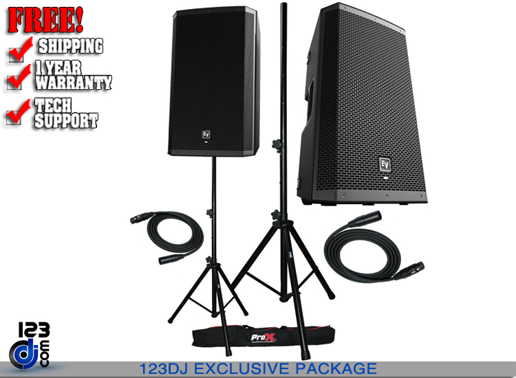 2x Electro-Voice ZLX-12P G2 Active DJ 1000W PA Bluetooth Speaker and Stands Package