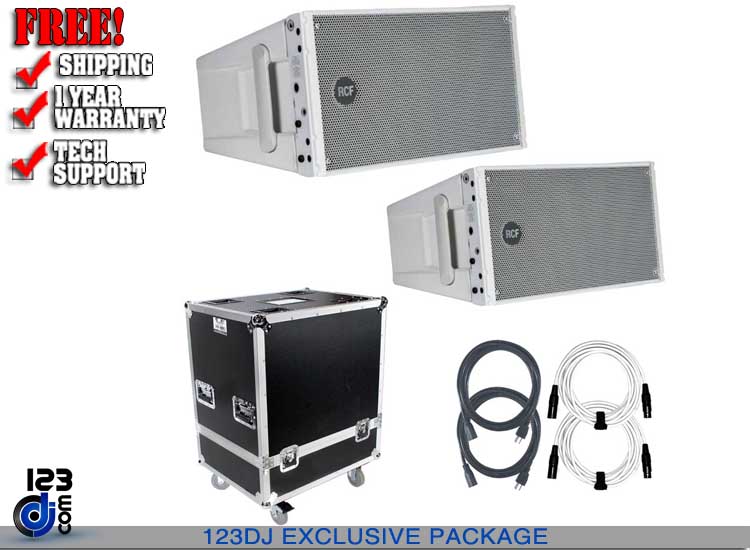 (2) RCF HDL 10-A White Line Array Speakers with Flight Case Package