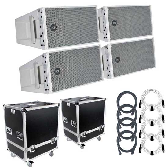 (4) RCF HDL 10-A White Line Array Speakers with Flight Case Package