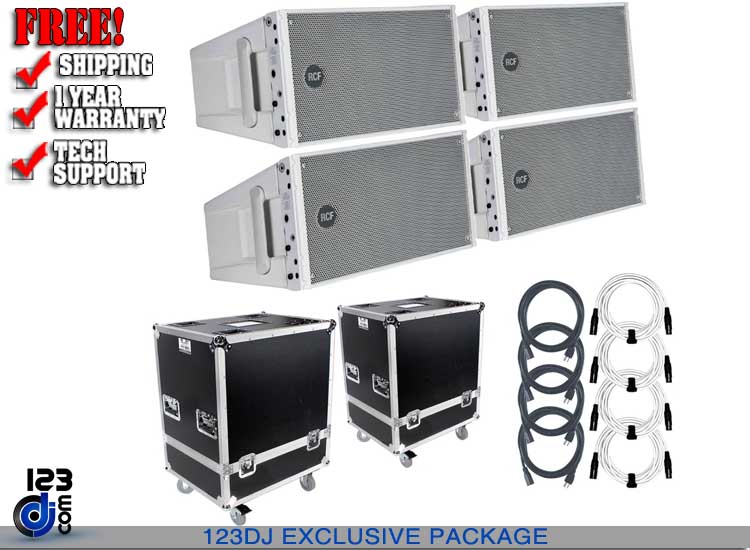 (4) RCF HDL 10-A White Line Array Speakers with Flight Case Package