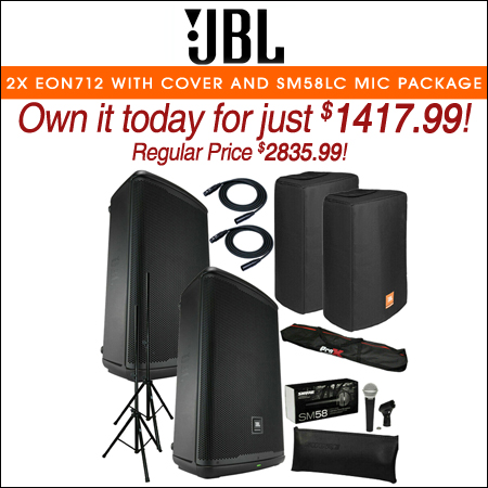 2x JBL EON712 with Cover and SM58LC MIC Package