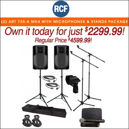 (2) RCF ART 735-A MK4 with Vocal Microphones & Stands Package