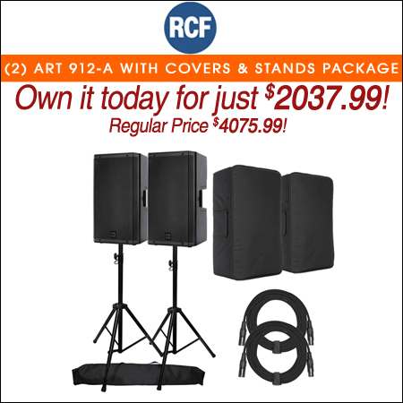 (2) RCF ART 912-A with Protective Covers & Stands Package