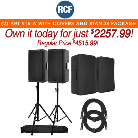 (2) RCF ART 915-A with Covers and Tripod Stands Package