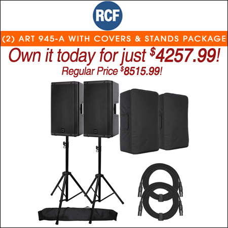 (2) RCF ART 945-A with Protective Covers & Stands Package