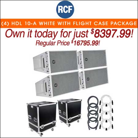 (4) RCF HDL 10-A White Line Array Speakers with Flight Case Package