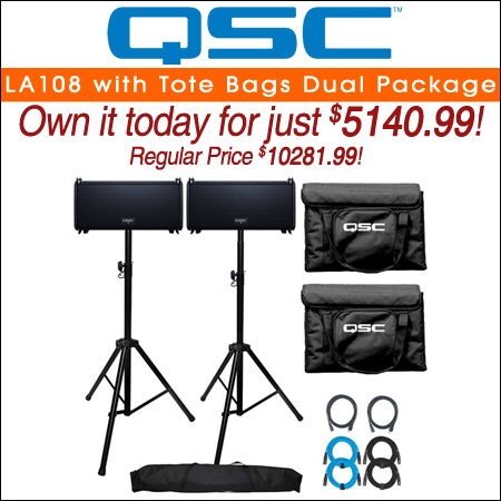 QSC LA108 8" Two-Way Active Line Array Loudspeakers with Tote Bags Dual Package