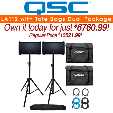 QSC LA112 12" Two-Way Active Line Array Loudspeakers with Transport Tote Bags Dual Package