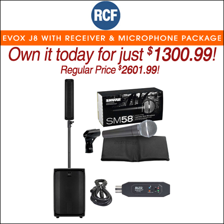 RCF Evox J8 with Bluetooth Audio Receiver & Vocal Microphone Package