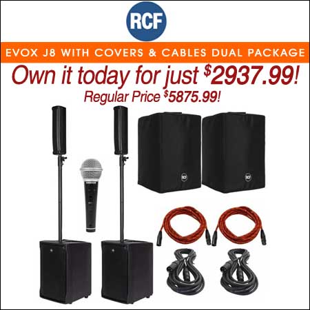 RCF Evox J8 Active Two Way Portable Arrays with Covers & Cables Dual Package