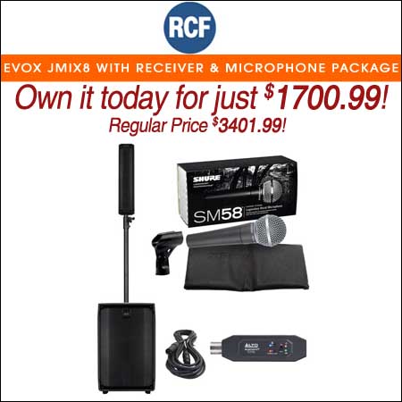 RCF Evox Jmix8 with Bluetooth Audio Receiver & Vocal Microphone Package