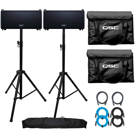 QSC LA108 8" Two-Way Active Line Array Loudspeakers with Tote Bags Dual Package