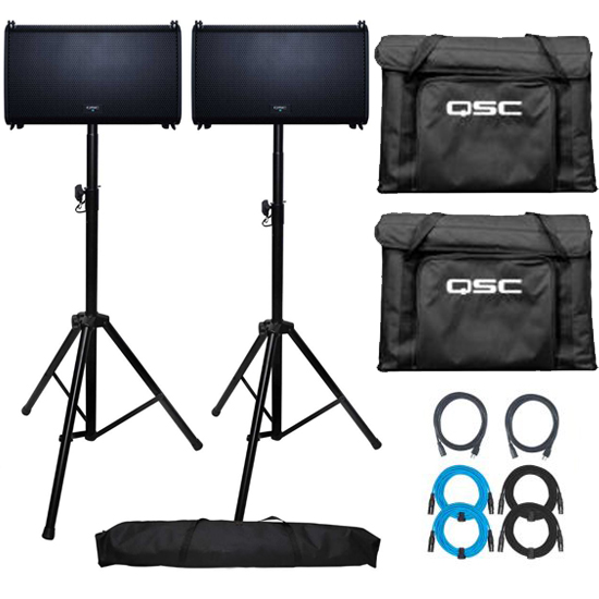 QSC LA112 12" Two-Way Active Line Array Loudspeakers with Transport Tote Bags Dual Package