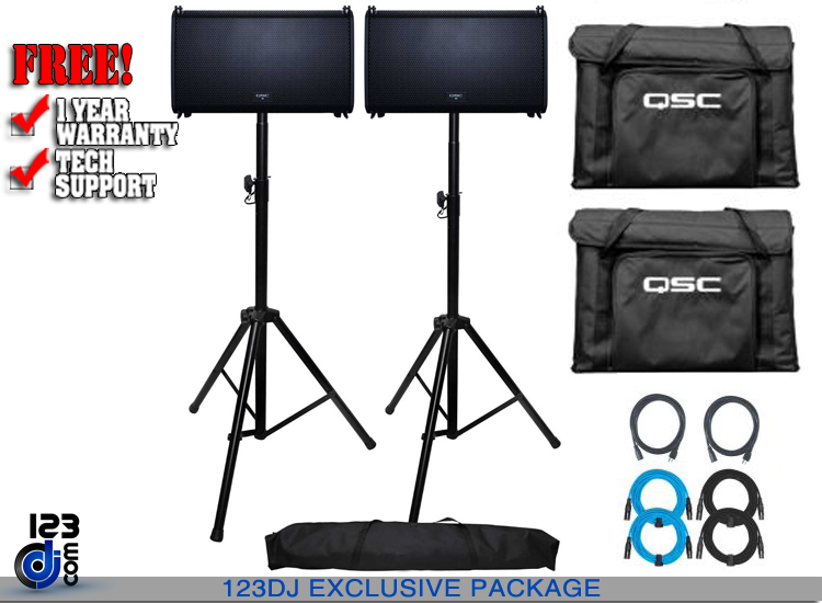 QSC LA112 12" Two-Way Active Line Array Loudspeakers with Transport Tote Bags Dual Package