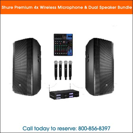 Shure Premium 4x Wireless Microphone and Dual Speaker Bundle