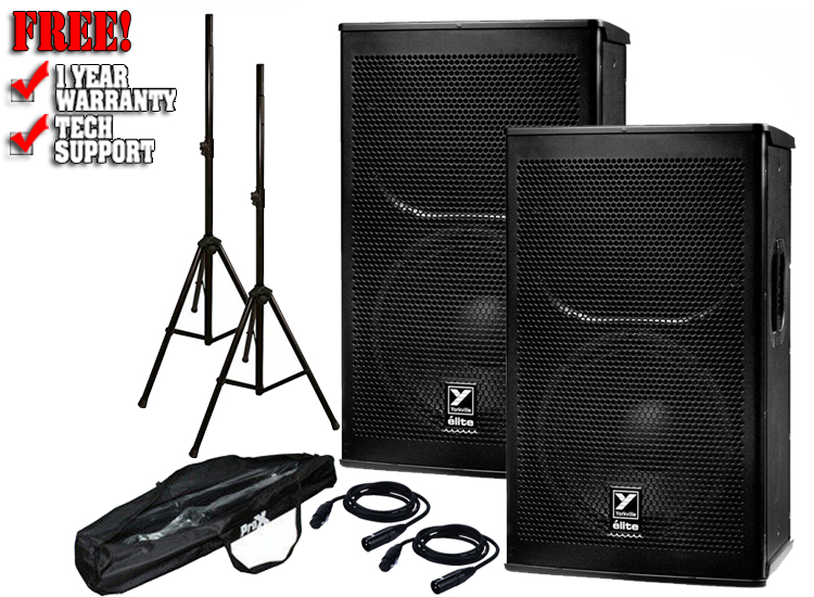 2x Yorkville EF12P Elite Series 2400W Powered Speakers+Stands+XLR Cables Package