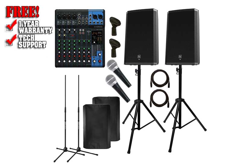 2) Electro-Voice with Yamaha MG10XU Mixer & Microphones Package | DJ Packages | Chicago DJ Equipment | 123DJ