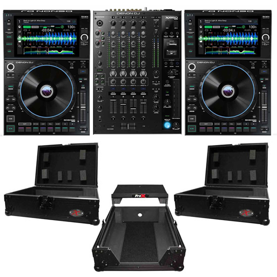 2) Denon DJ SC6000 Prime Media Players and X1850 Prime 4-Channel Club Mixer  with Black ATA Cases Pro DJ Package, Chicago DJ Equipment